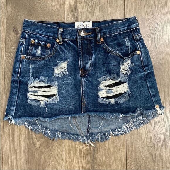 One Teaspoon Junkyard Distressed Blue Jean‎ Skirt Size 25 - Picture 1 of 15